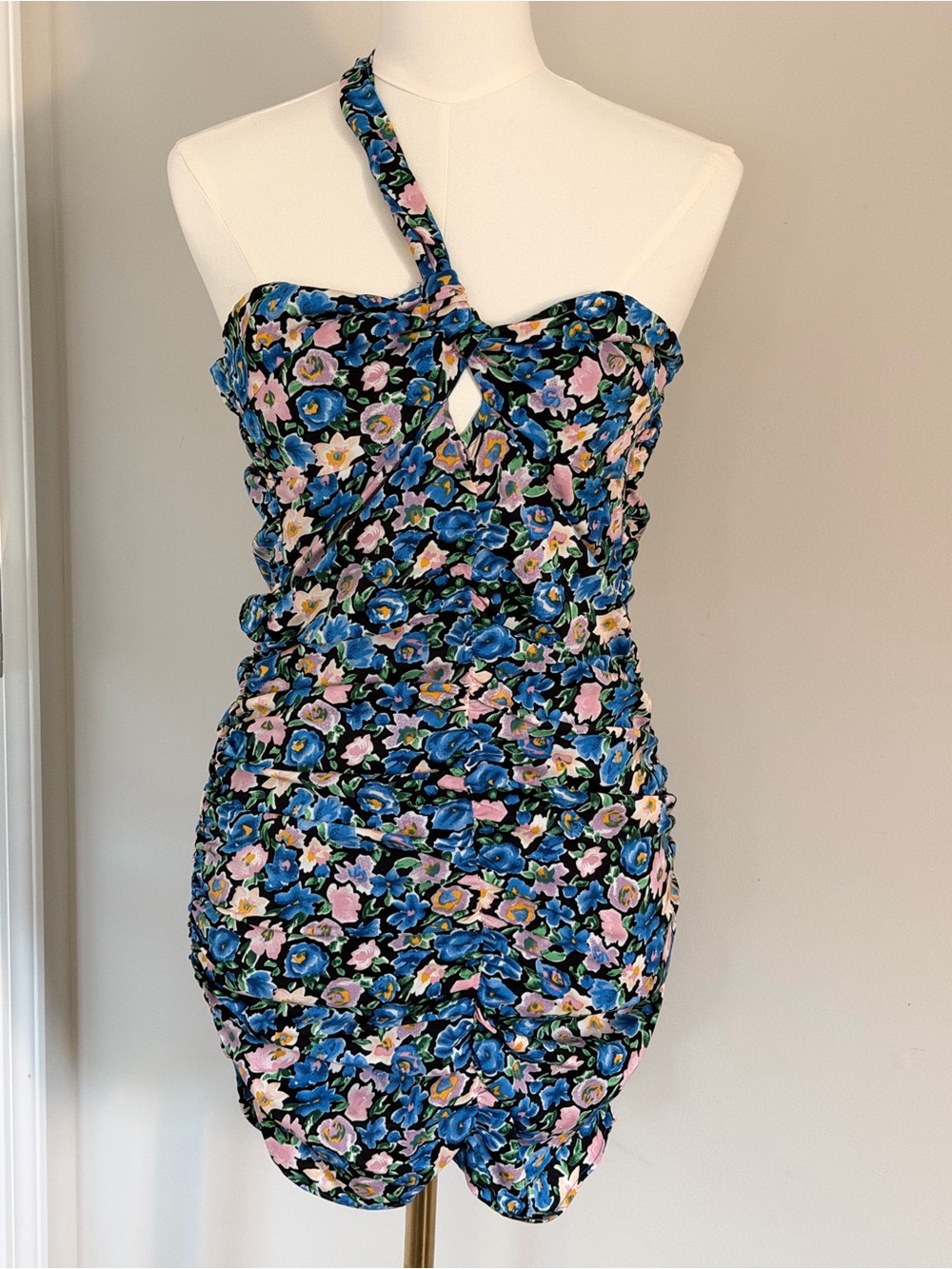 Maggie Twist Mini Dress in Blue Floral